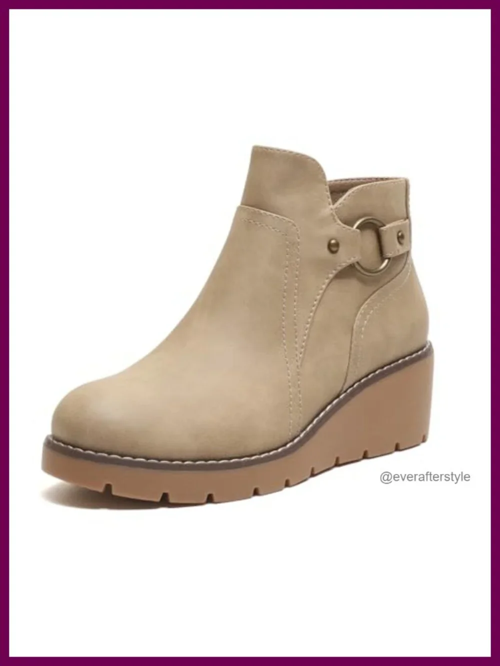 Womens Wedge Ankle Boots Chunky Low Heel Fall Short Booties Side Zipper